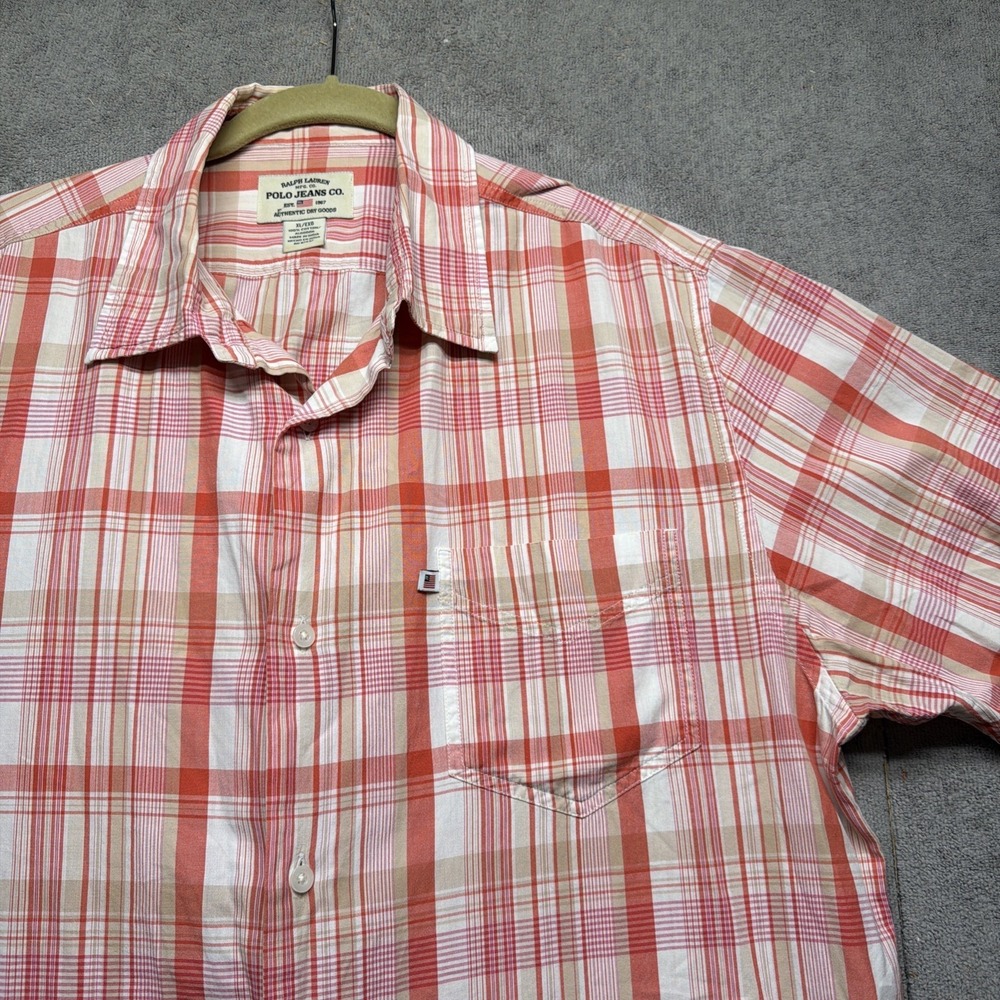 Ralph Lauren‎ Shirt 90s Preppy Plaid Short Sleeve Button Down Mens XL